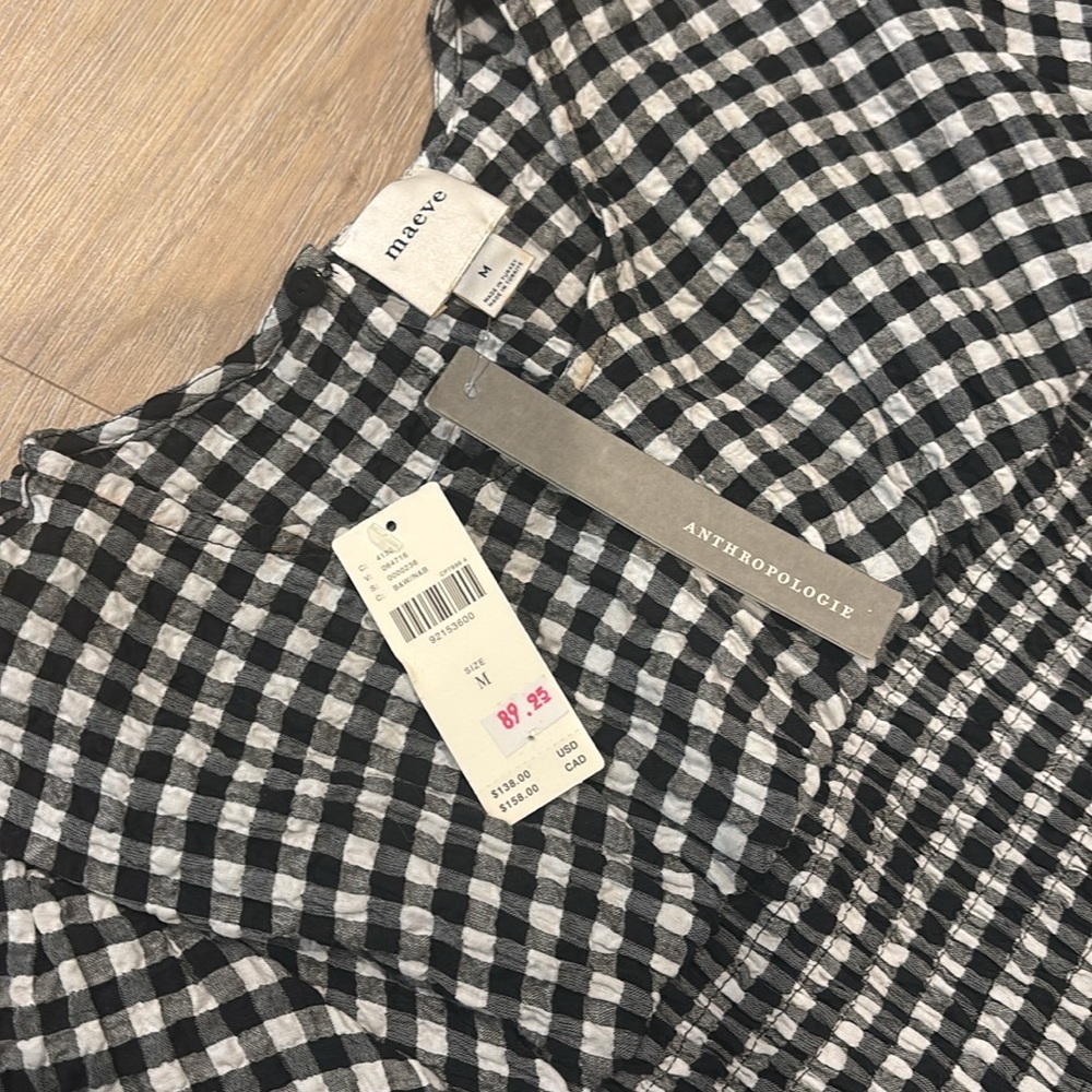 Anthropologie Black and White Gingham Puff Sleeve Dress - Picture 2 of 3